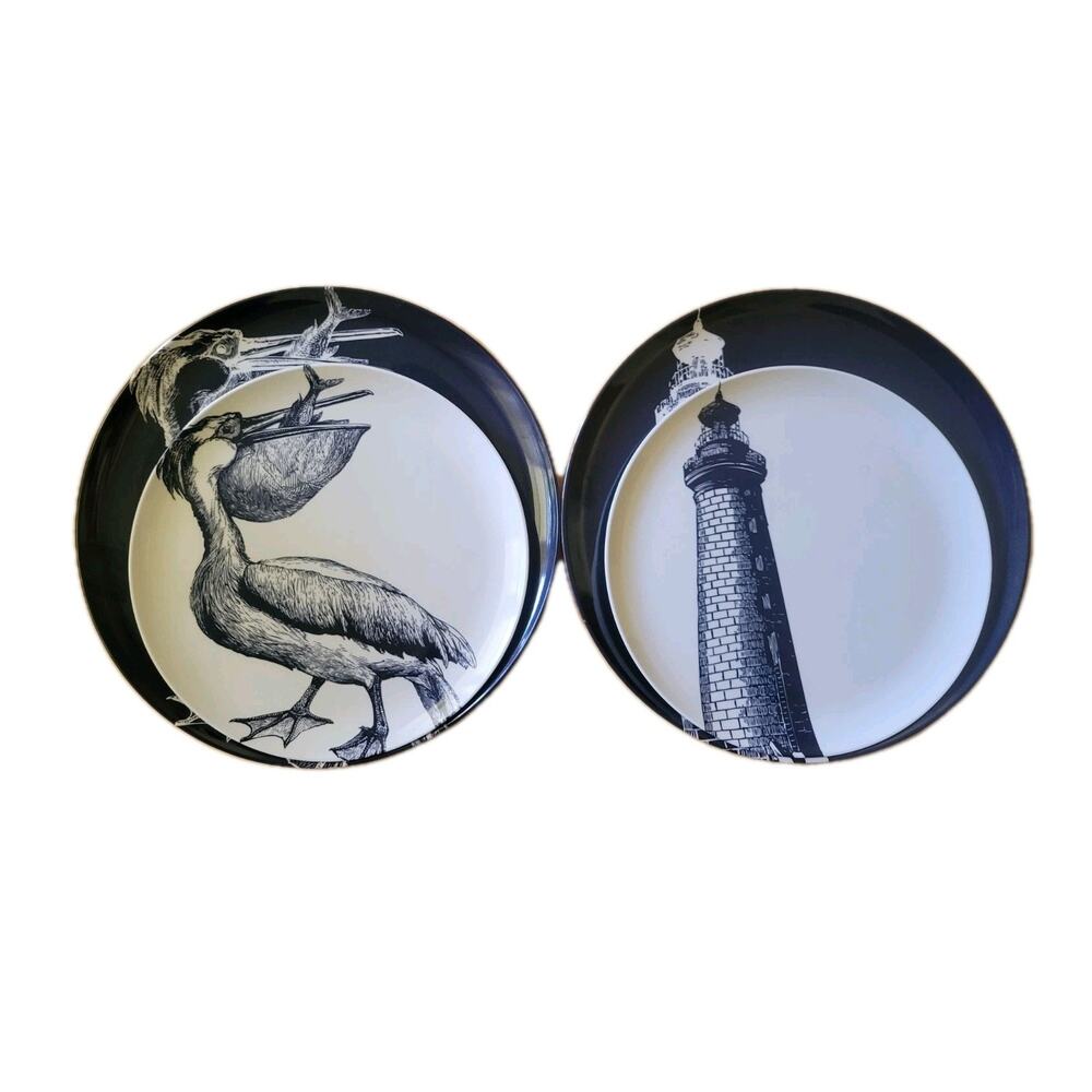 THOMAS Paul Scrimshaw Melamine Nautical Dinner Salad PlateSet Of 2 Pelican